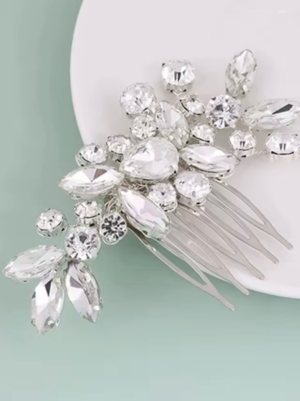 Crystal Bridal Hair Comb - Silver Clear Rhinestone Accent